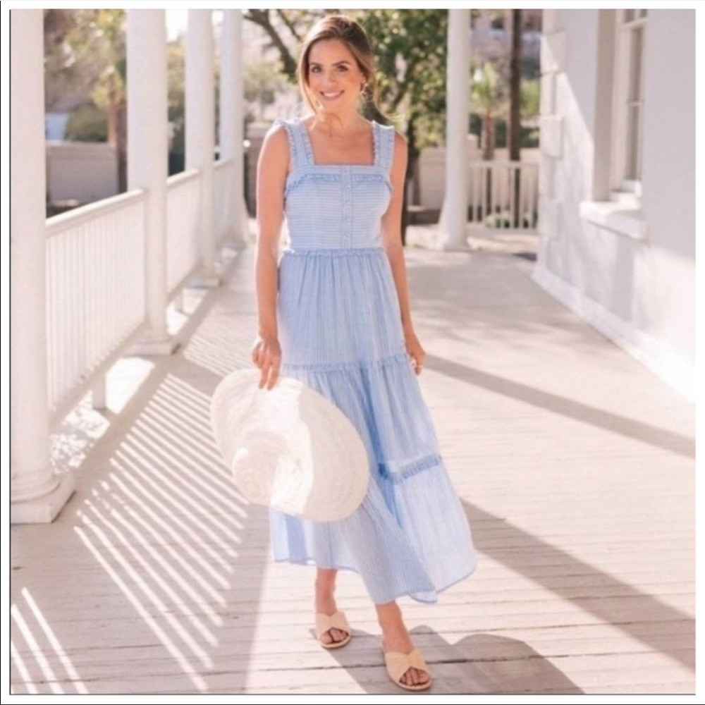 NEW Gal Meets Glam Blue Striped Tiered Maxi Courtney Dress 8